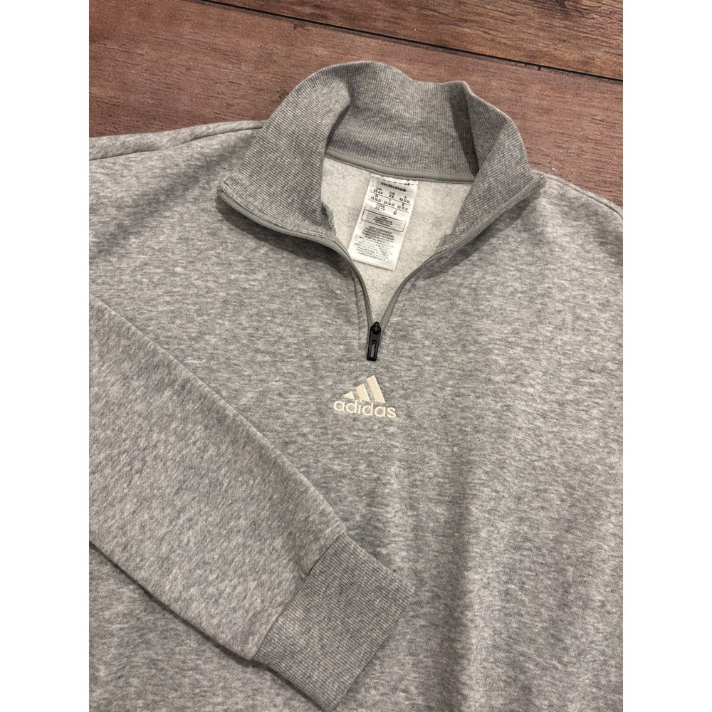 Adidas Womens Grey Heather Quarter Zip Fleece Pullover Sweatshirt GD2590 XS